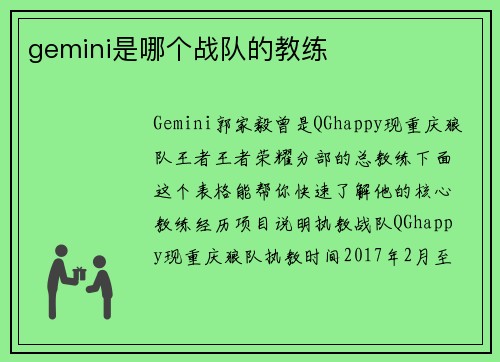 gemini是哪个战队的教练